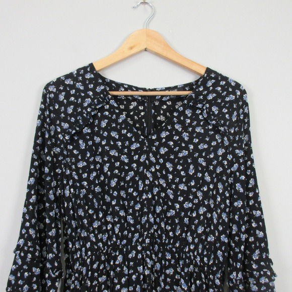 Madewell Petite Ruffle Sleeve Tie-Waist Jumpsuit M Floral Wide Leg Blue Boho 384 - Picture 7 of 16